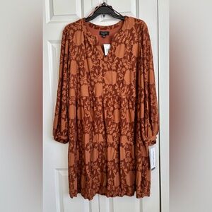 Tiered Floral Burnt Orange Midi Dress